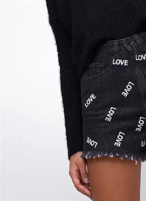 short hot pants jeans black bordados lov short hot pants jeans black bordados lov