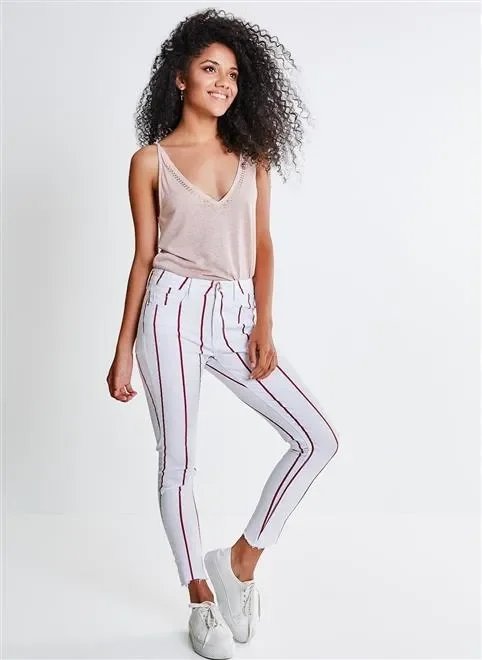 calça skinny cm listrado vermelho calça skinny cm listrado vermelho