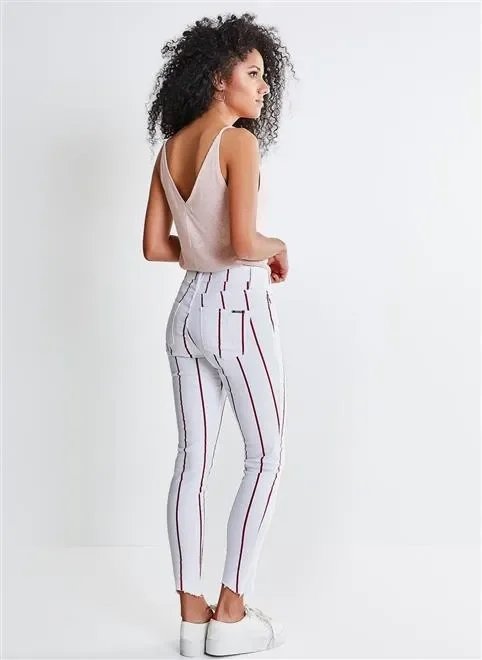 calça skinny cm listrado vermelho calça skinny cm listrado vermelho