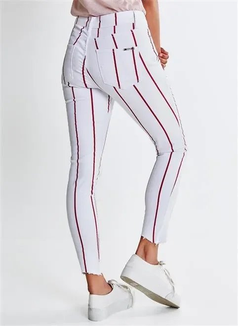 calça skinny cm listrado vermelho calça skinny cm listrado vermelho