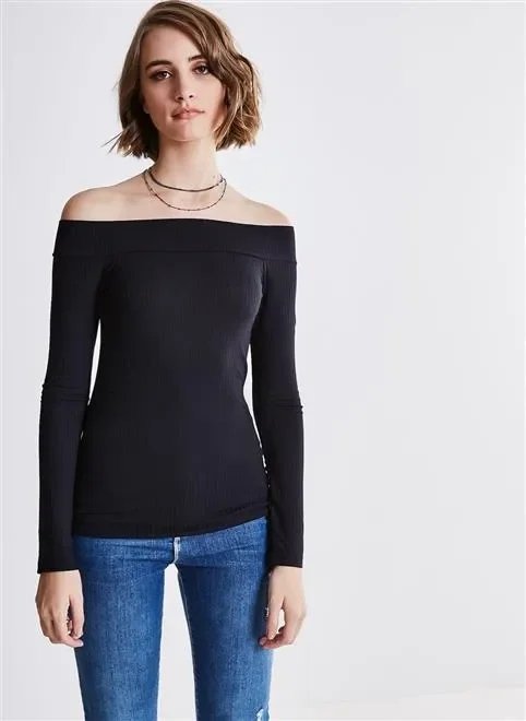 blusa solo ml ombro a ombro canelado blusa solo ml ombro a ombro canelado