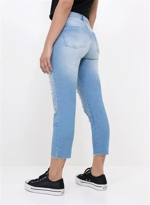 calça mom total pérolas prata calça mom total pérolas prata