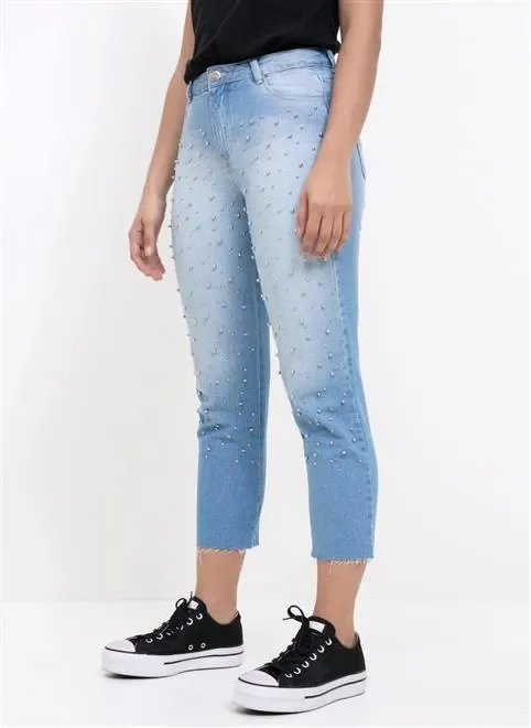 calça mom total pérolas prata calça mom total pérolas prata
