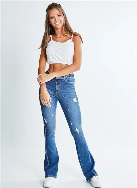 calça flare ca com puidos calça flare ca com puidos