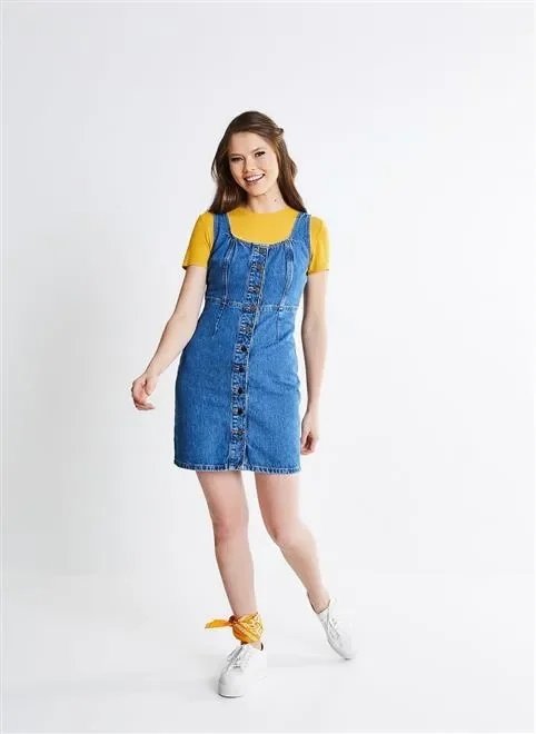 vestido jeans botoes e recortes vestido jeans botoes e recortes