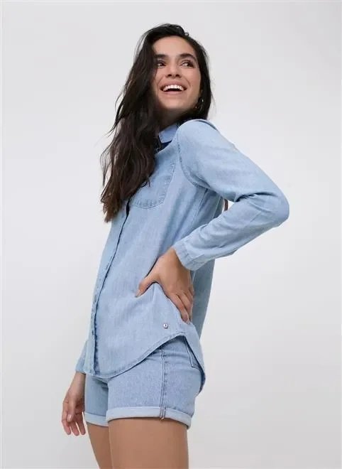 camisa jeans ml comfort basica camisa jeans ml comfort basica