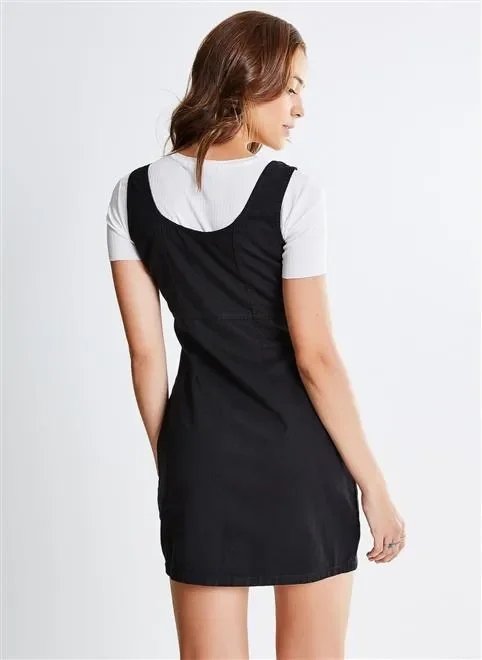 vestido sarja botões e recortes vestido sarja botões e recortes